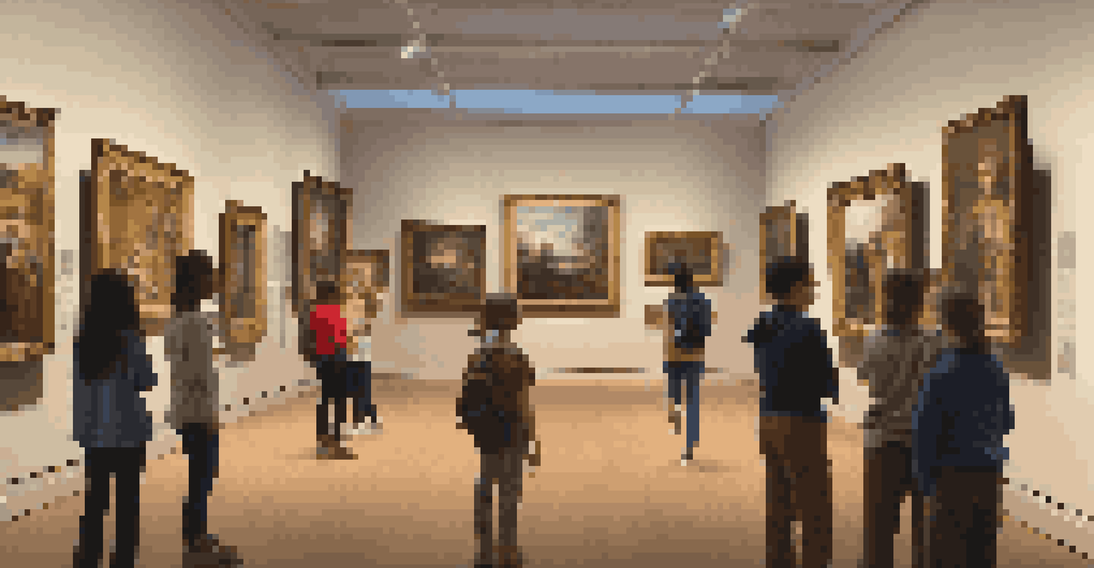 Students engaging in a virtual museum tour, exploring historical artworks with interactive displays and guided assistance.