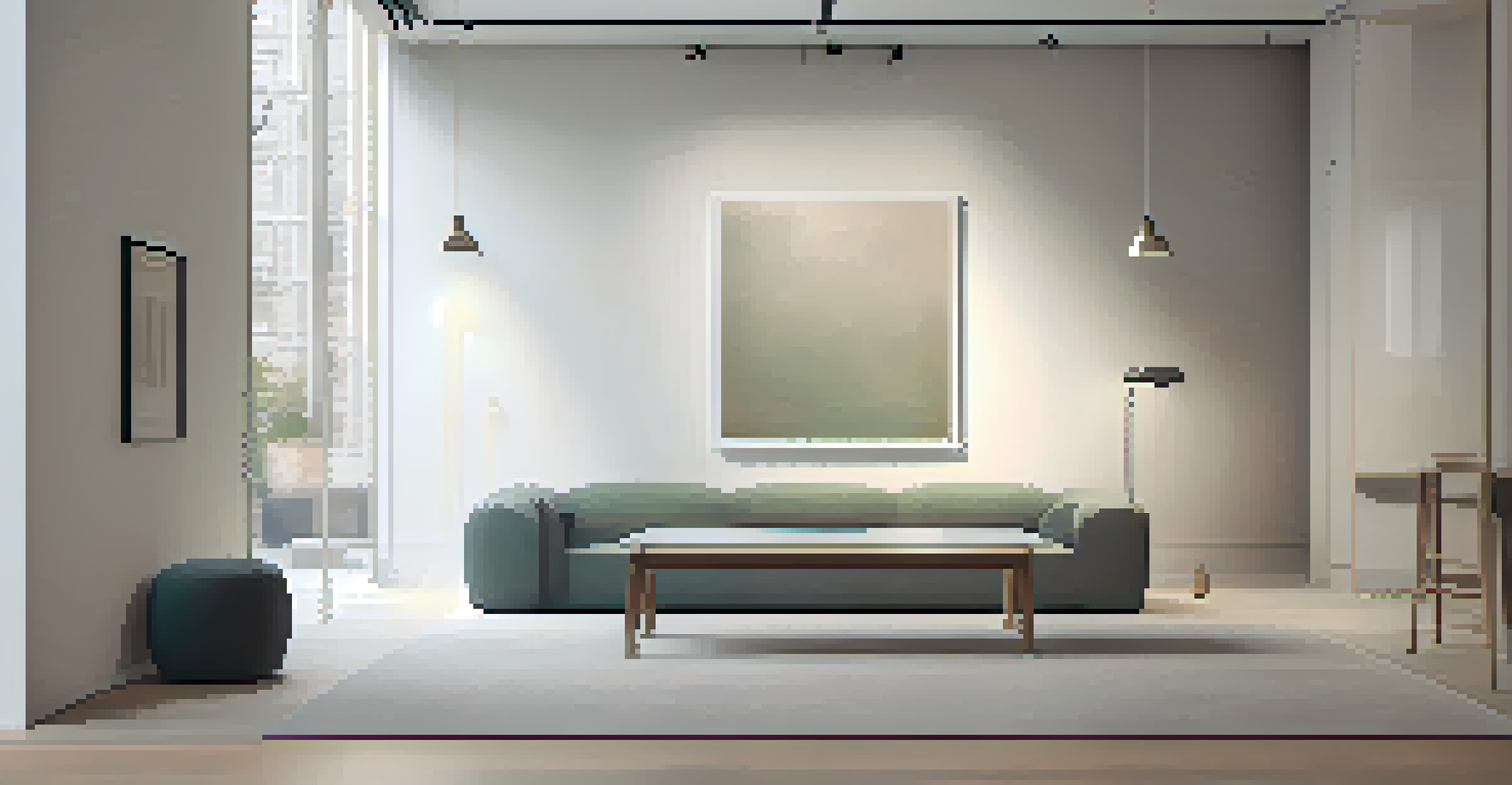 A peaceful art space with a single artwork on the wall, featuring soft colors and comfortable seating, creating an atmosphere for quiet reflection.