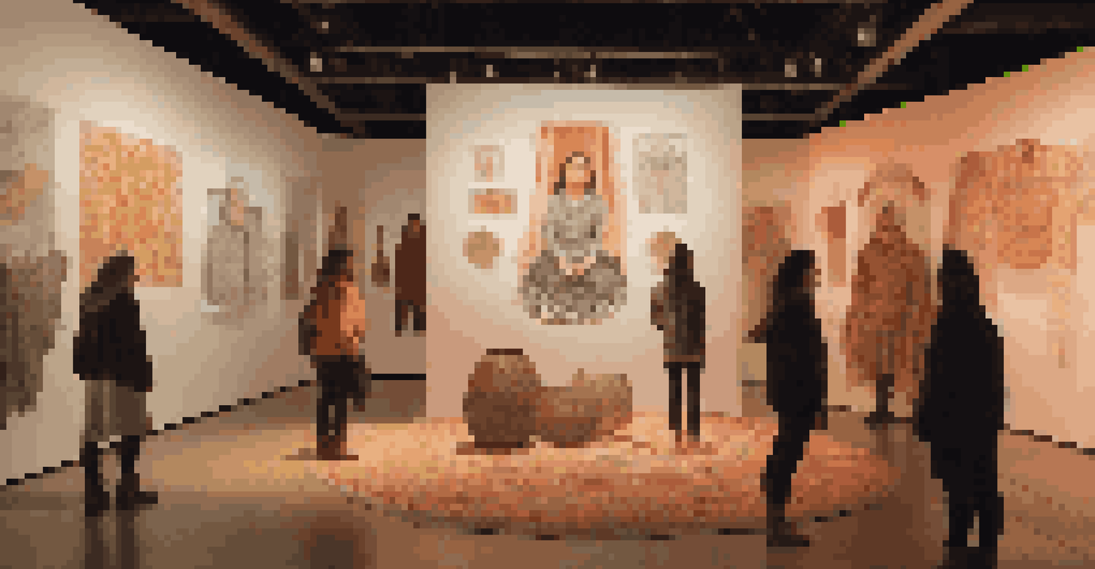 A contemporary art installation showcasing multimedia elements exploring folklore themes of identity and belonging.