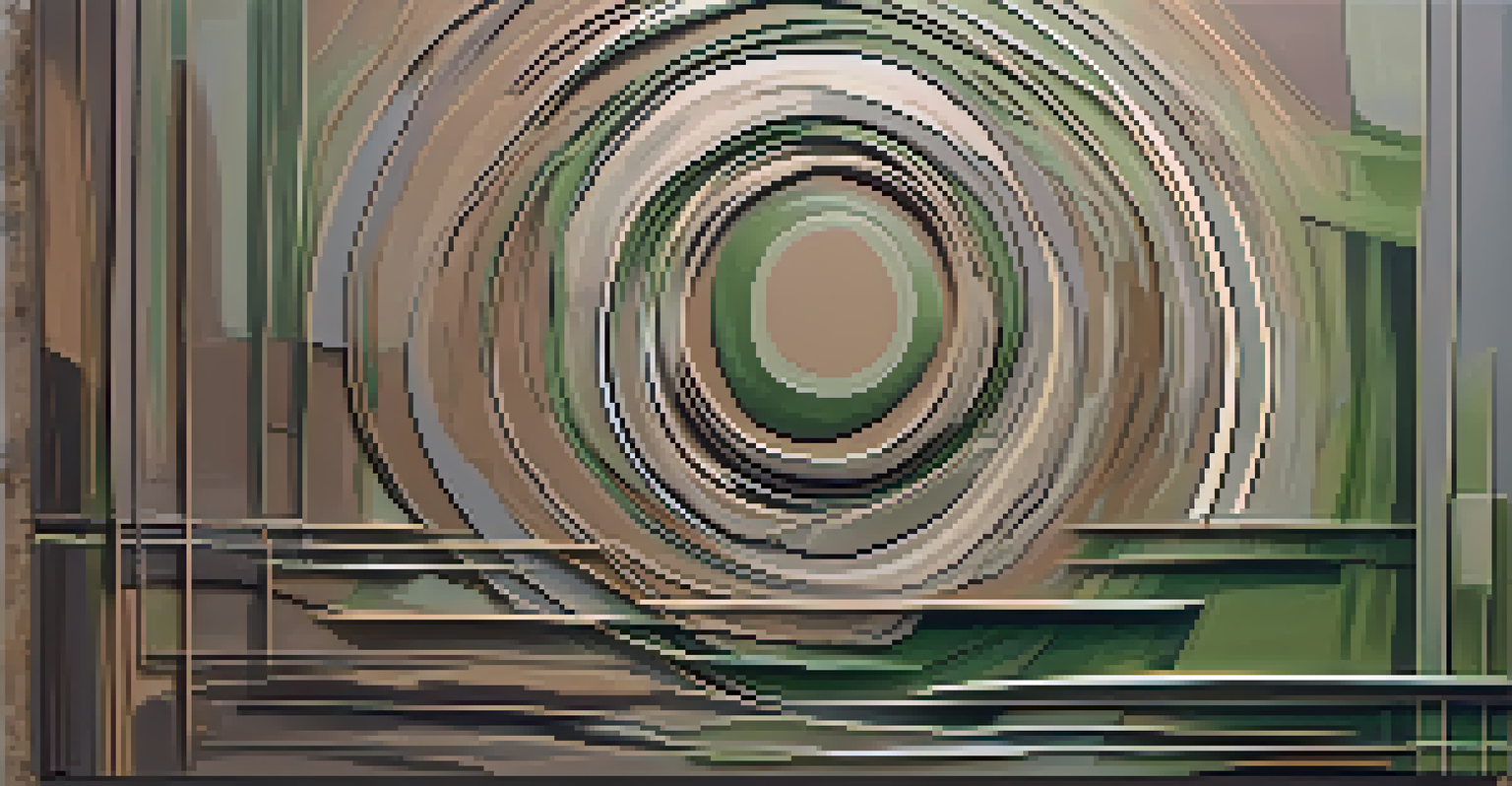 An abstract composition with muted earth tones and textured circular forms, evoking themes of introspection and growth.