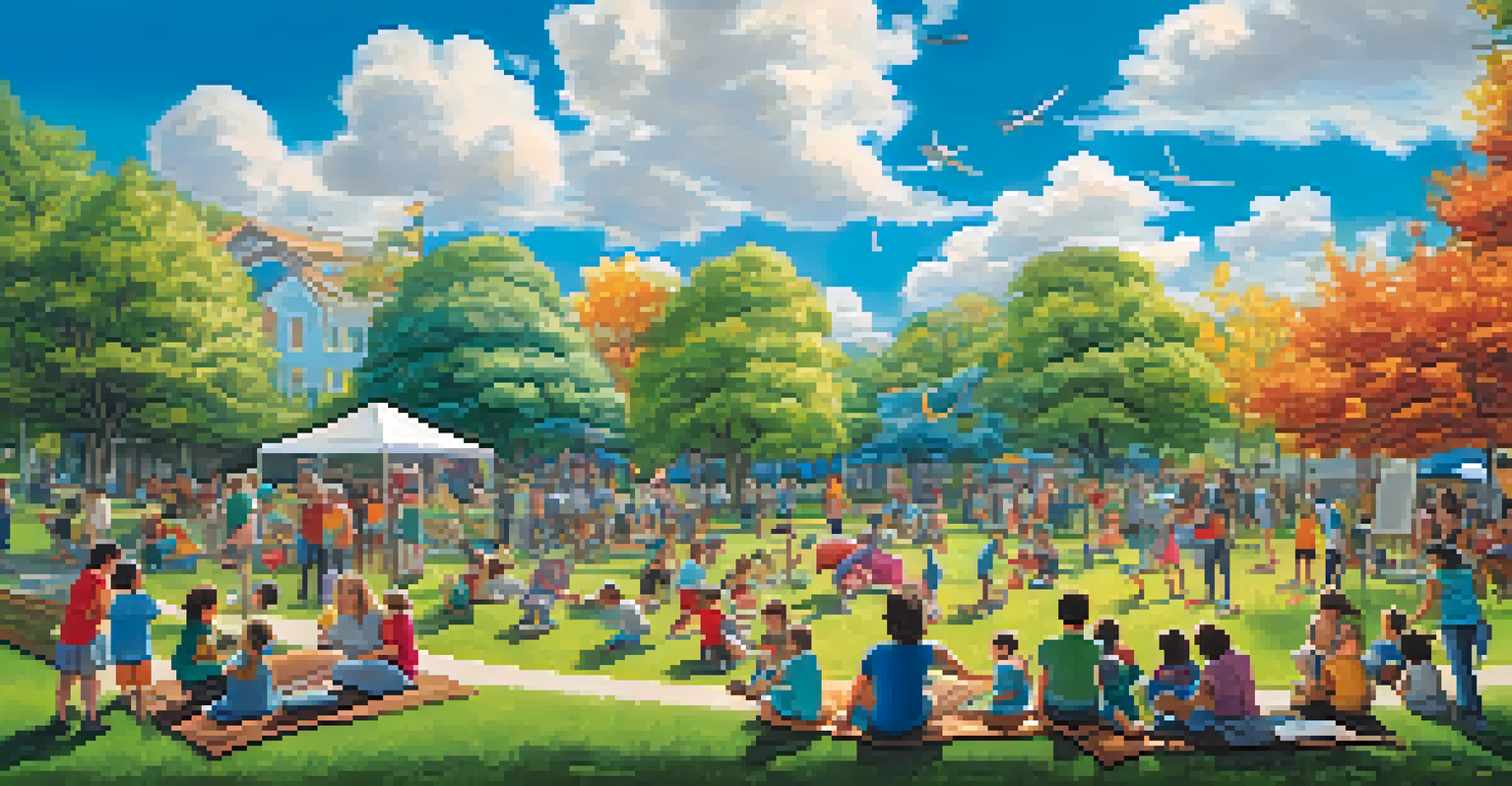 A diverse group of people working together on a large mural in a park, celebrating art and community.