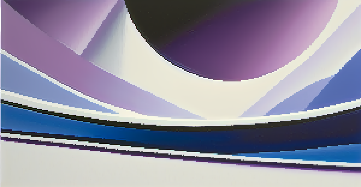 An abstract image with sharp lines and circular shapes against a deep blue and purple gradient.