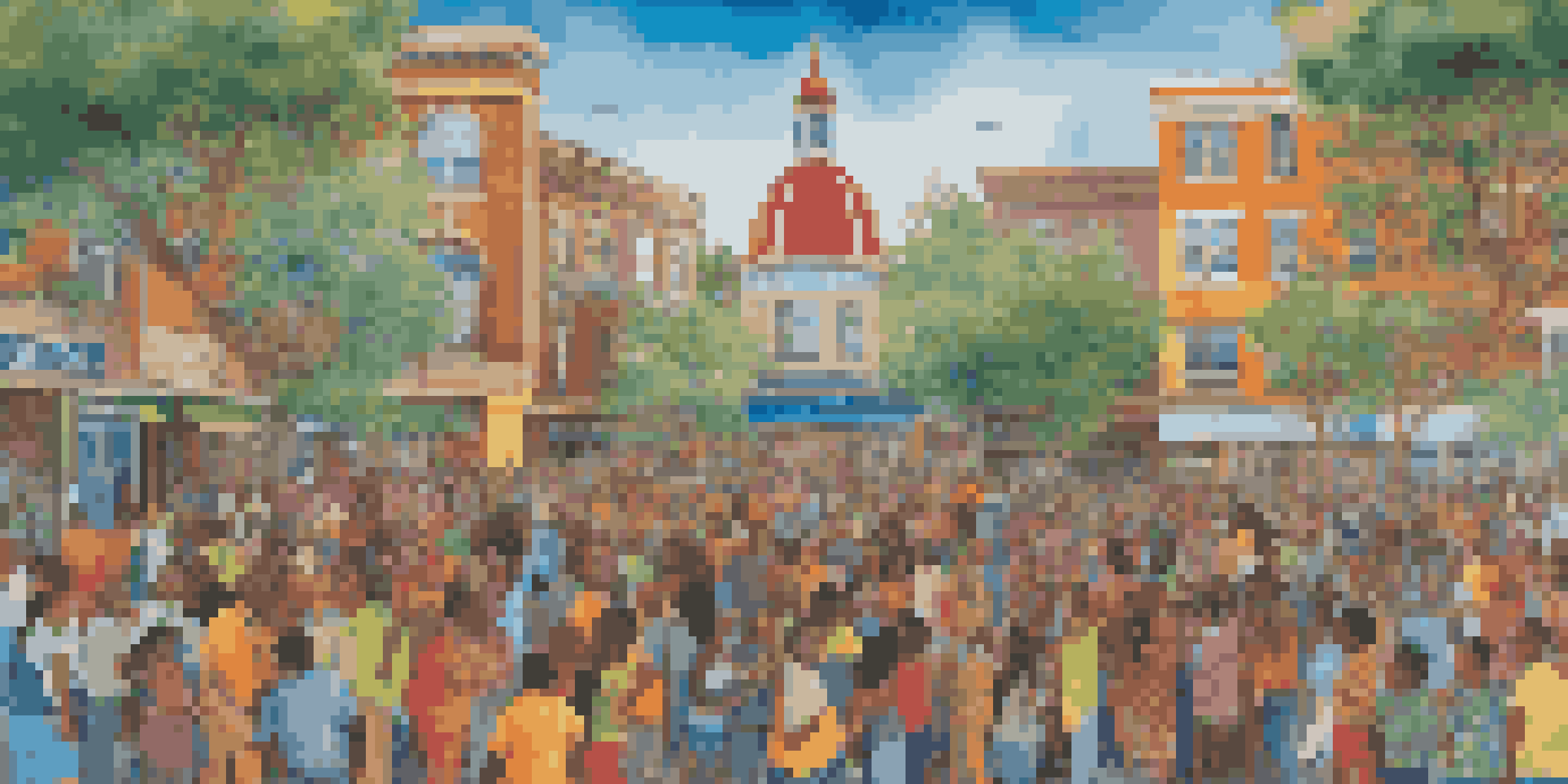 A diverse group of people working together on a colorful community mural that symbolizes unity and social justice.