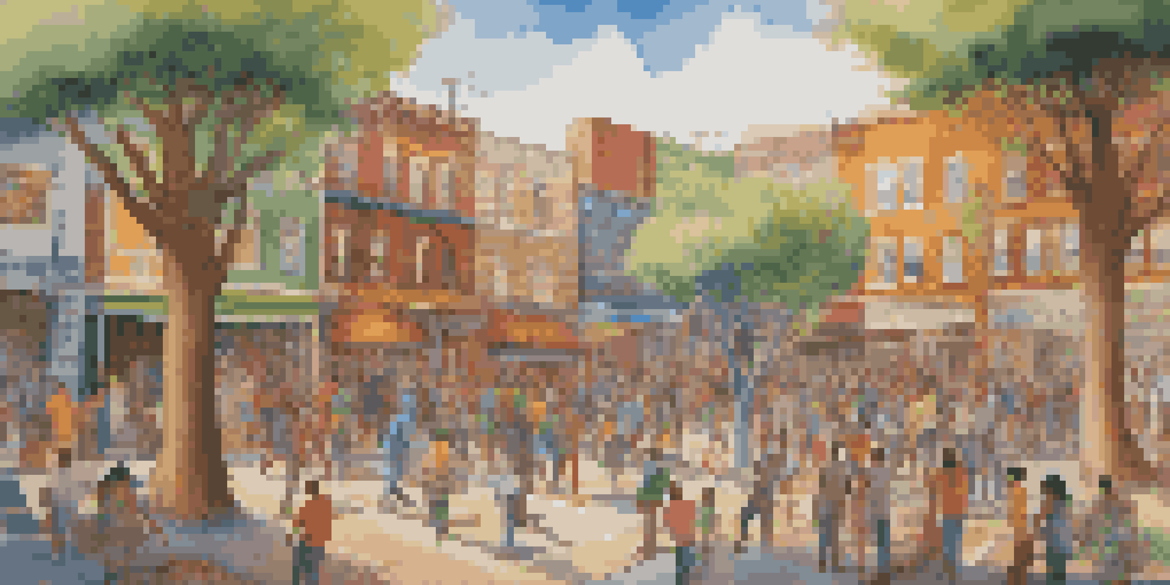 A colorful mural being painted by a diverse group of individuals, symbolizing community, creativity, and cultural heritage under soft sunlight.