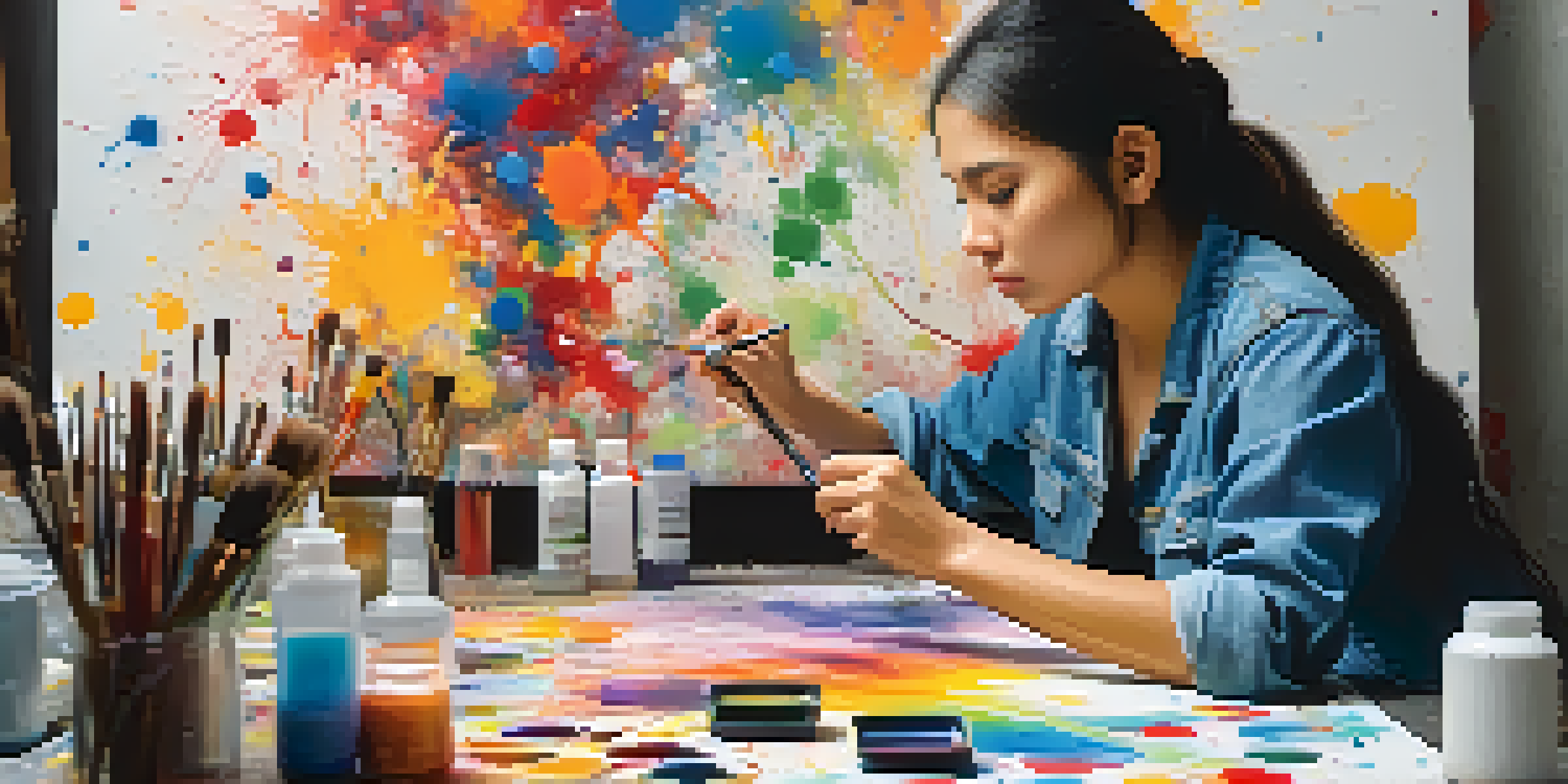 An artist painting on a large canvas, showing deep concentration and creativity.
