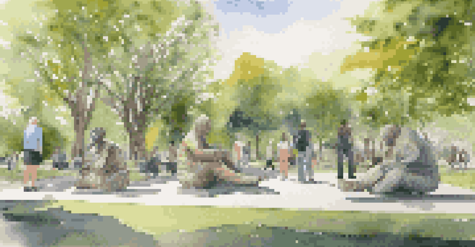 A public art installation made of recycled materials, emphasizing social justice themes in a park setting.