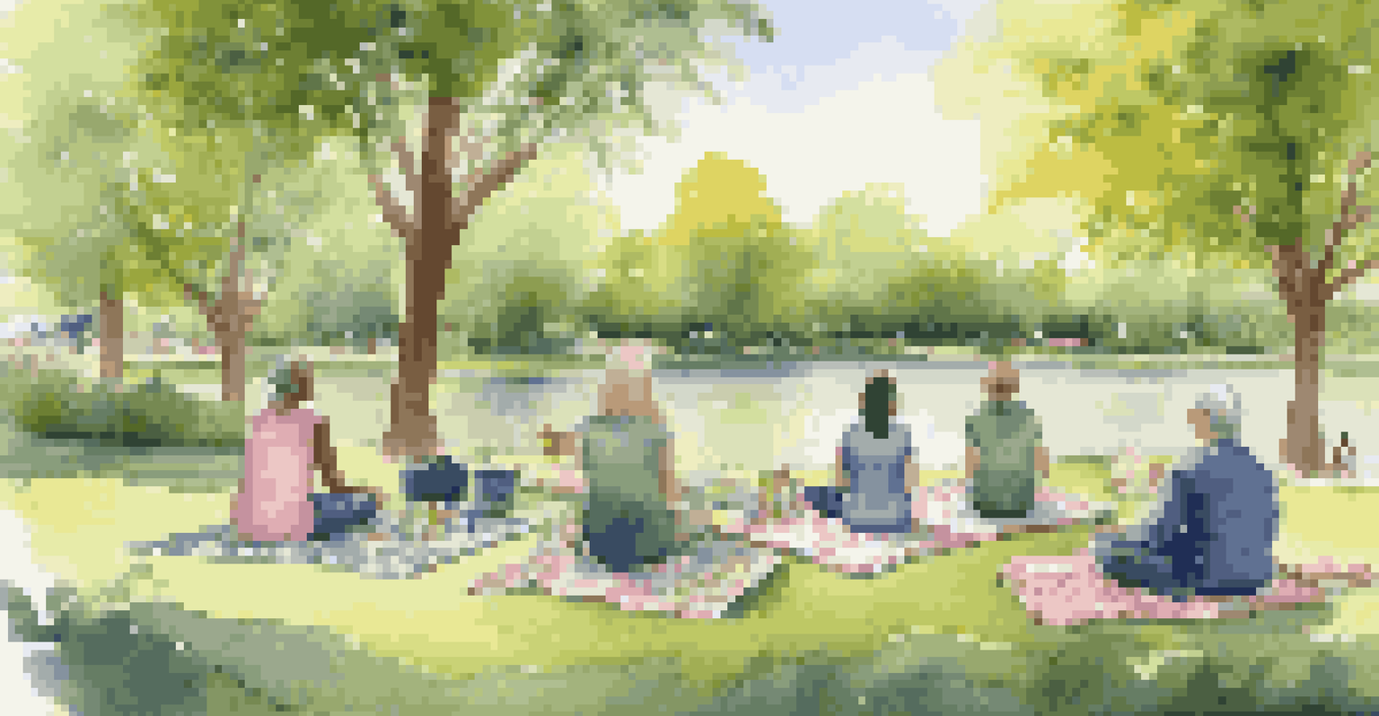 Participants drawing on picnic blankets in a tranquil park during an outdoor art therapy session.
