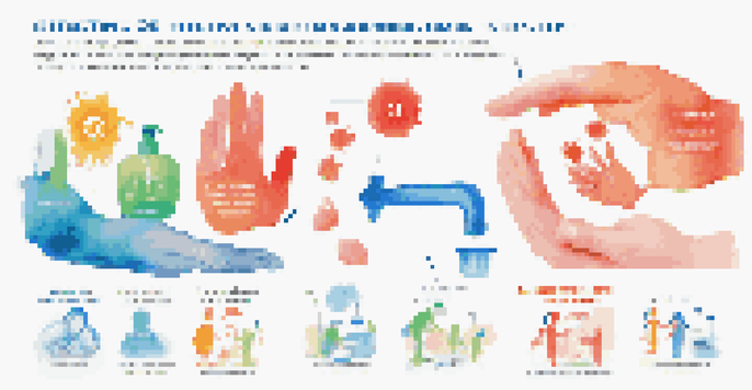 An engaging infographic showing the steps of effective handwashing with colorful icons and minimal text.