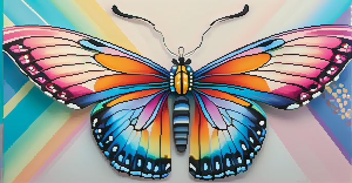 A colorful butterfly representing transformation and fluidity in gender identity against a pastel background.