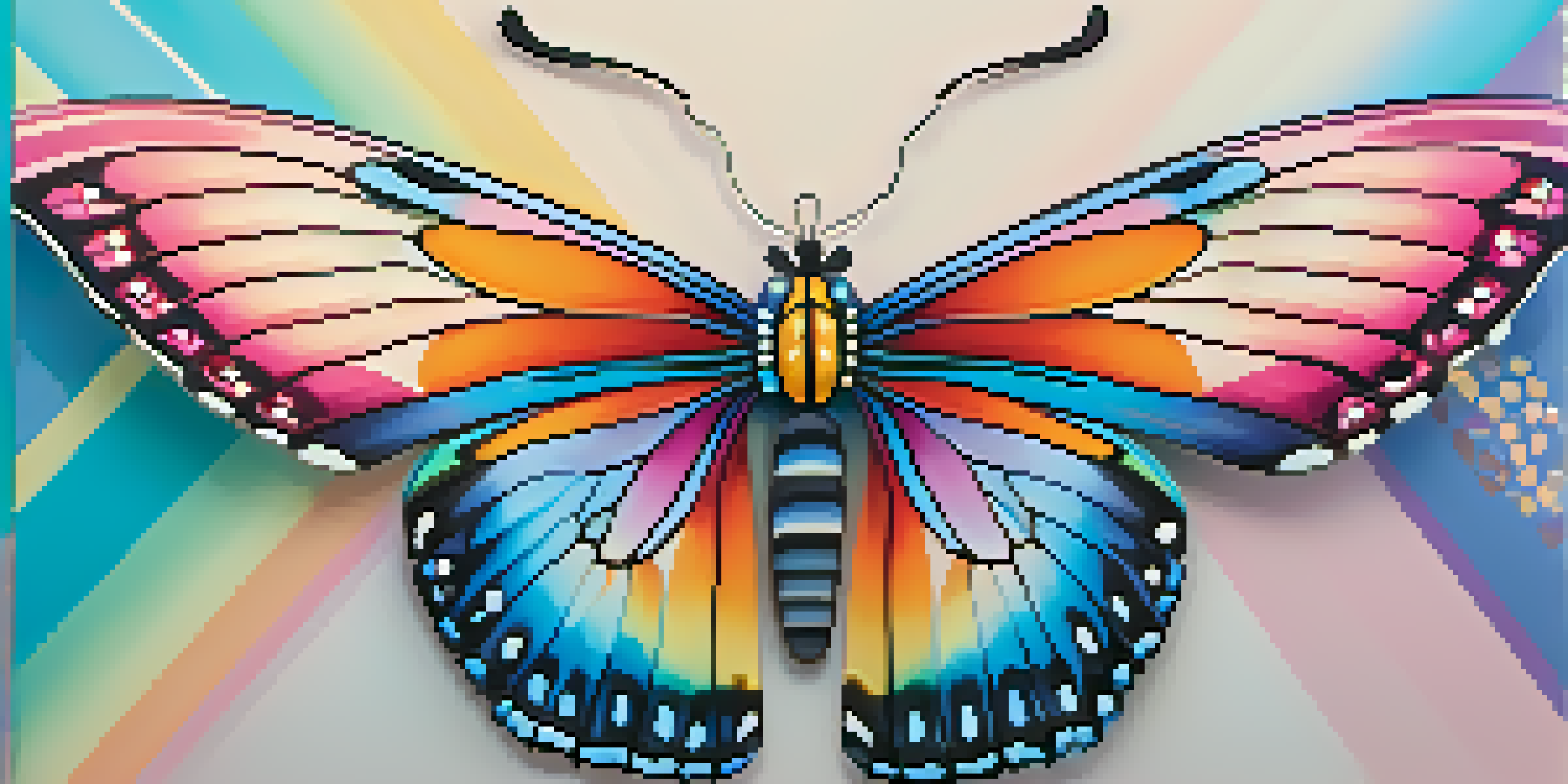 A colorful butterfly representing transformation and fluidity in gender identity against a pastel background.
