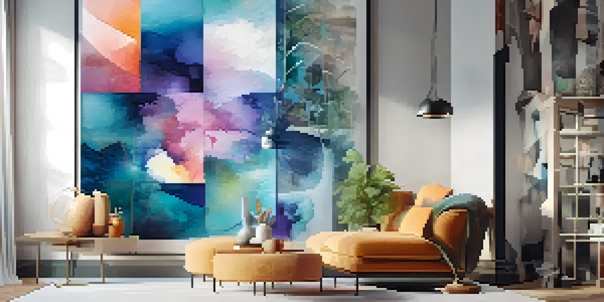 A layered mixed media artwork blending watercolor painting and digital graphics, with vibrant colors and soft lighting.