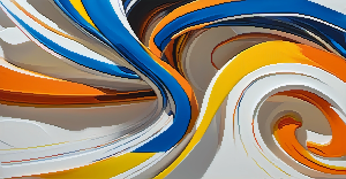 An abstract art piece with swirling colors of blue, orange, and yellow, showcasing creativity and innovation.