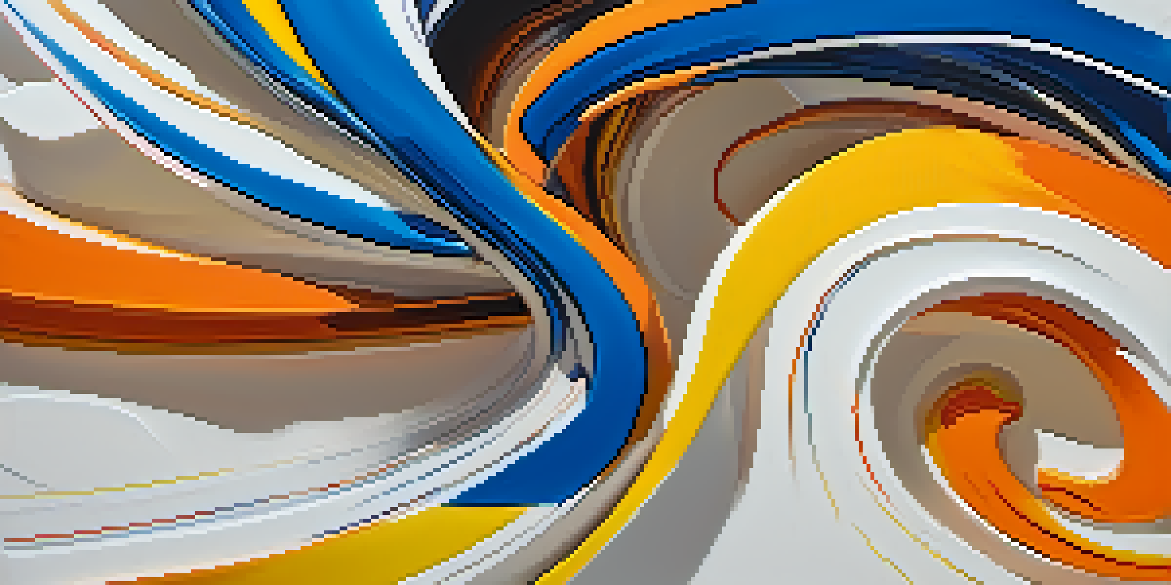 An abstract art piece with swirling colors of blue, orange, and yellow, showcasing creativity and innovation.
