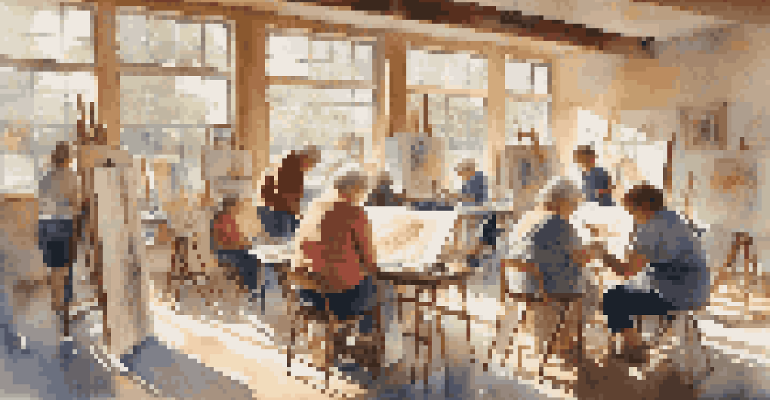 A community art workshop with people of all ages creating art together.