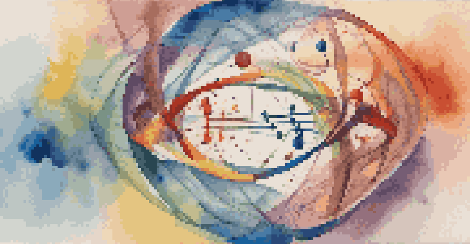 An abstract image depicting swirling colors and geometric shapes, symbolizing the blend of art and science with a DNA strand and paintbrush strokes.