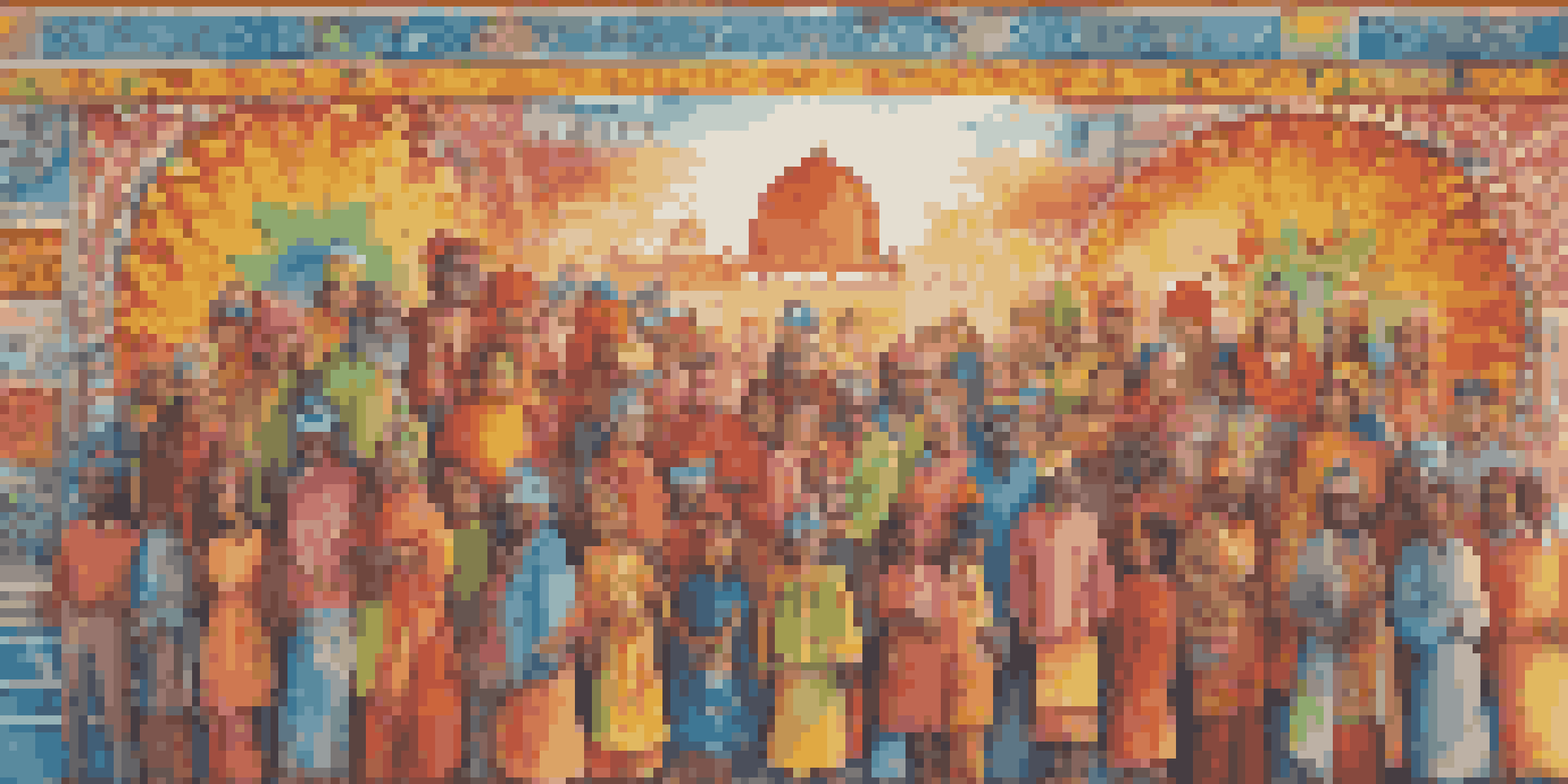 A colorful mural on a city wall representing diverse cultures and unity among people.