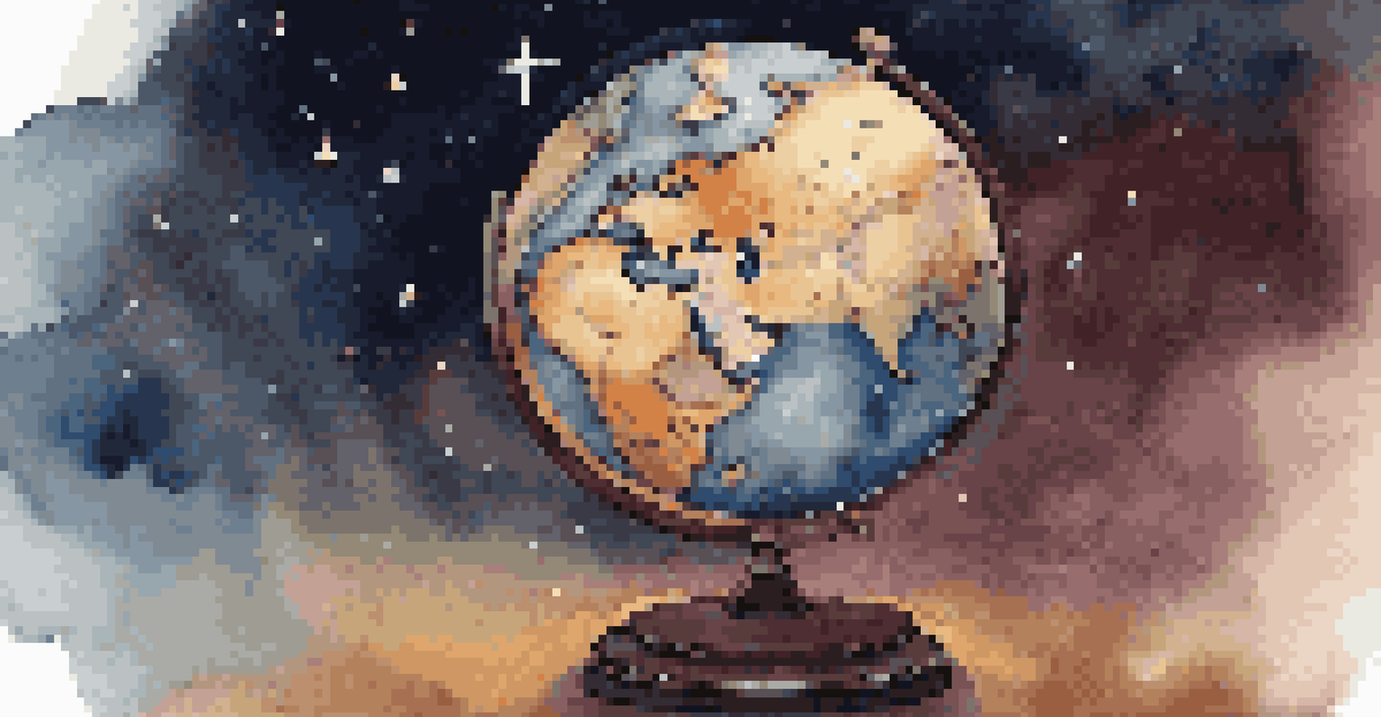 A globe composed of various artistic styles from around the world, with each continent illustrated with unique art forms against a starry sky.
