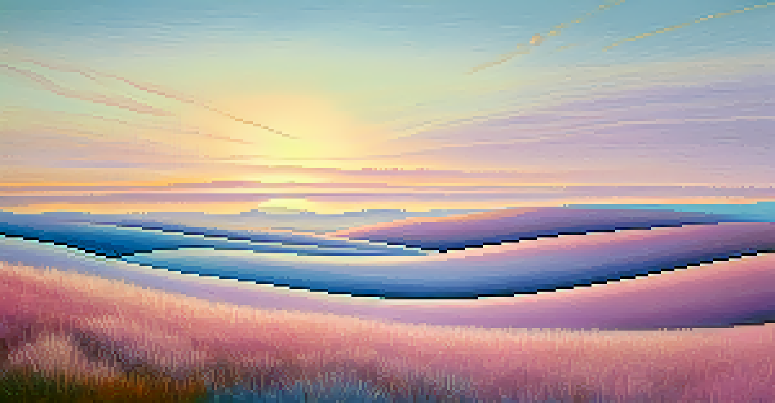 An abstract landscape with soft pastel colors and flowing shapes, creating a calm and serene atmosphere.