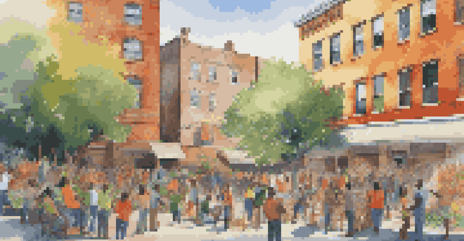 A diverse group of artists painting a large mural on a city wall, showcasing themes of unity and cultural heritage in a vibrant outdoor setting.