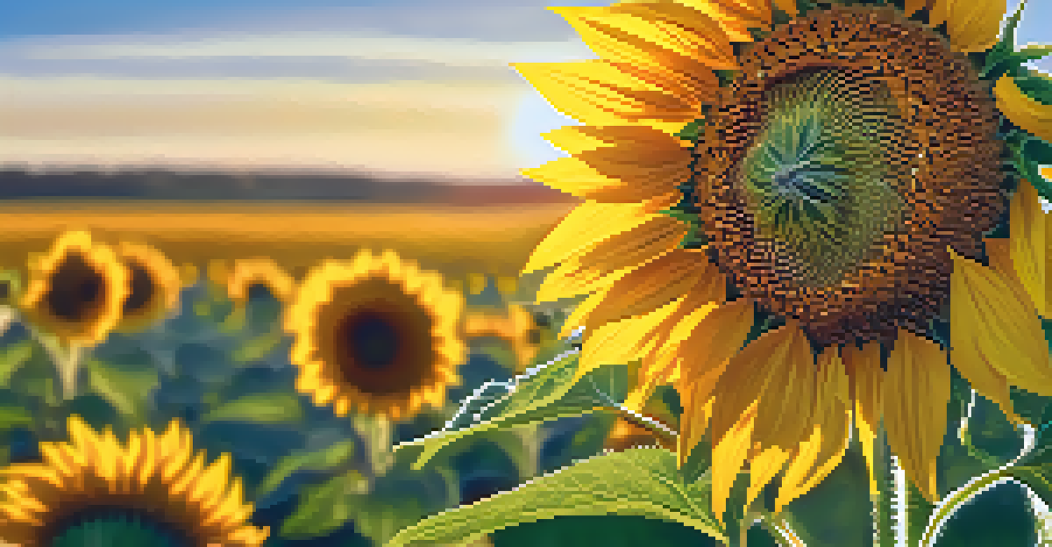 A close-up of a blooming sunflower in a sunny field, with vibrant yellow petals.