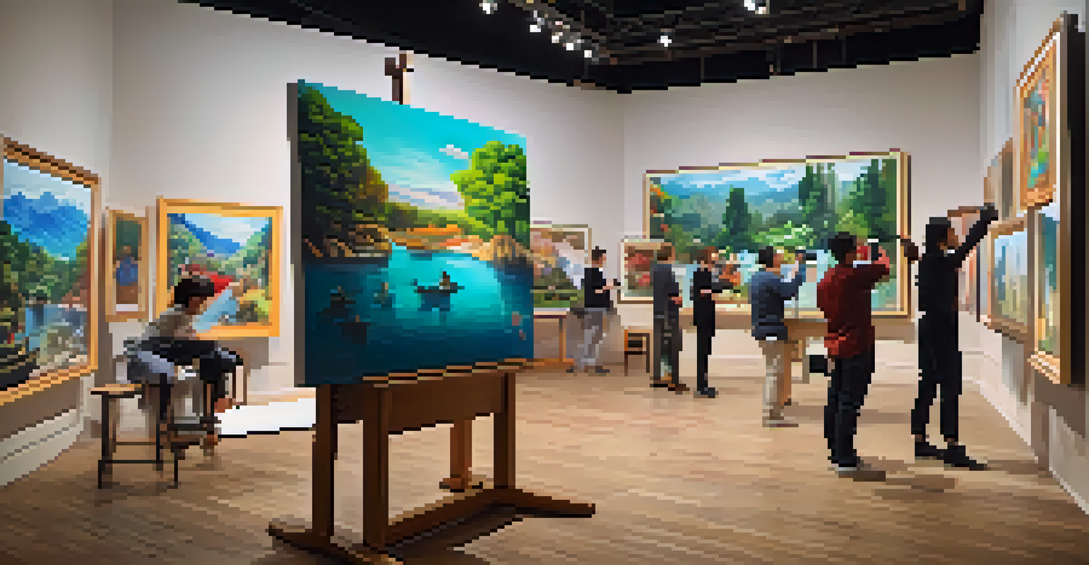 A painter's studio with augmented reality paintings that animate when viewed through smartphones.