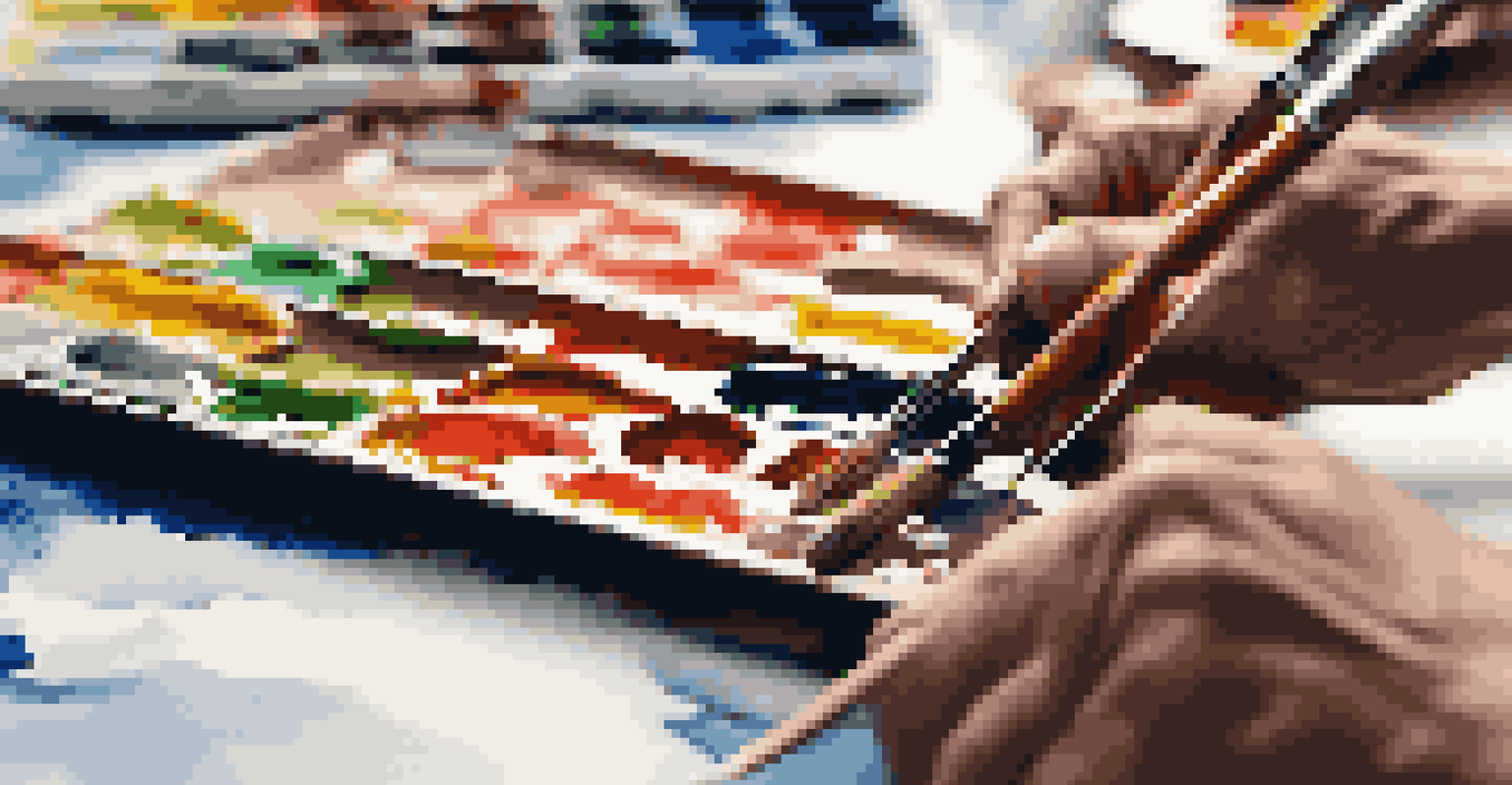An artist's hands painting on a canvas with vibrant colors blending together.