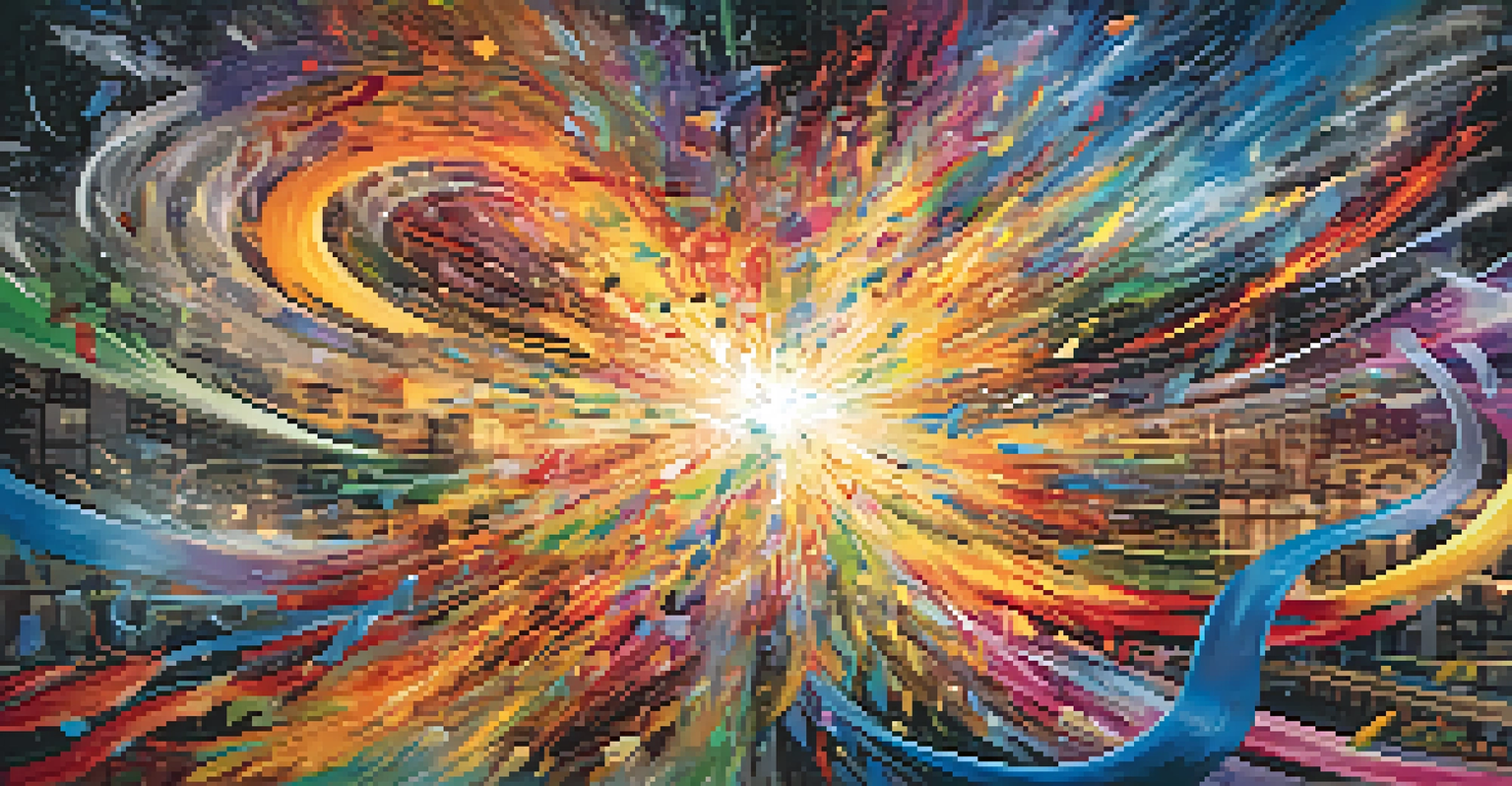 A vibrant digital collage representing collaboration in art, with swirling colors, musical notes, and poetic elements symbolizing unity and activism.