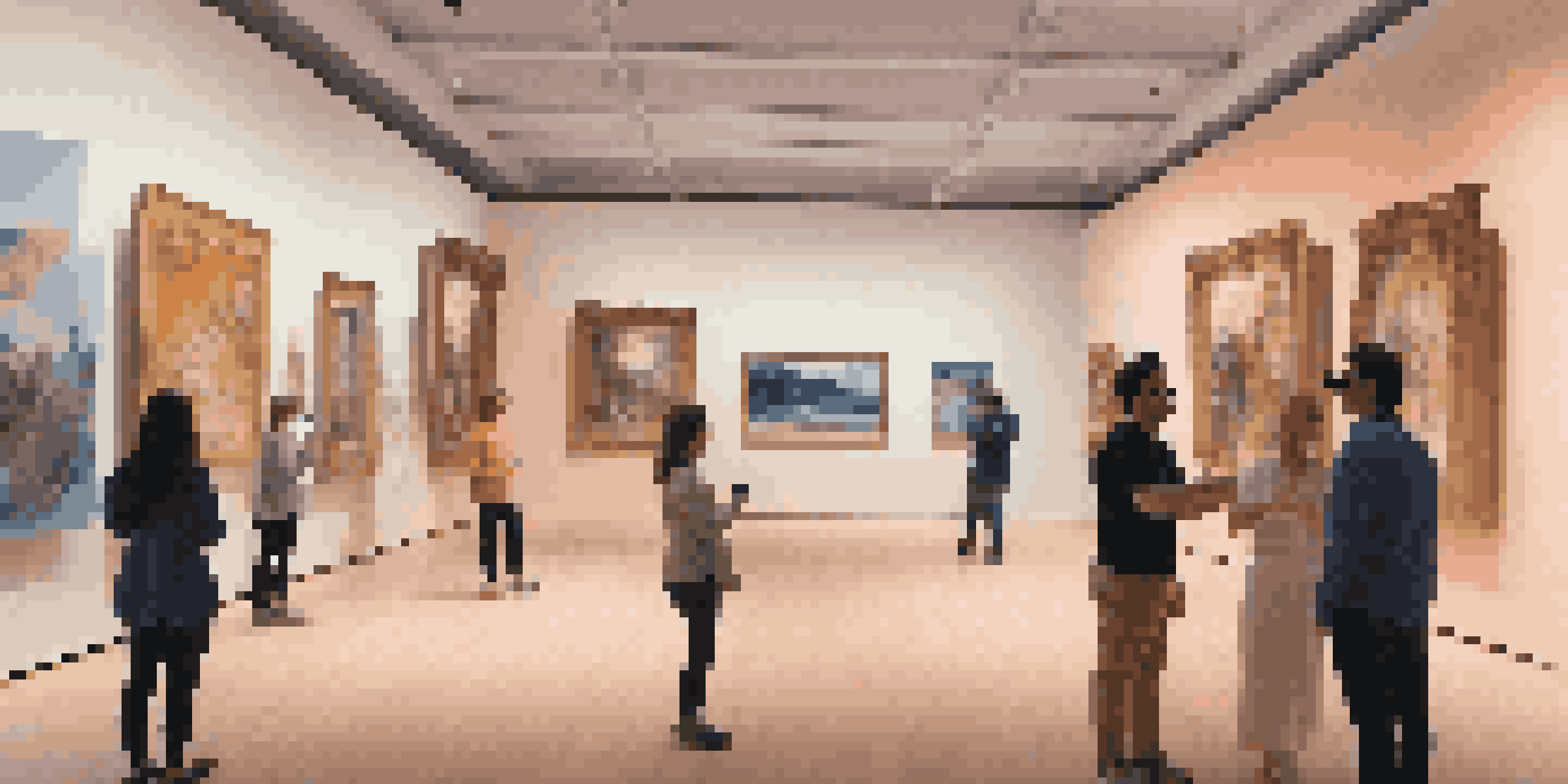 A digital museum in virtual reality featuring reimagined classic artworks and interactive displays.