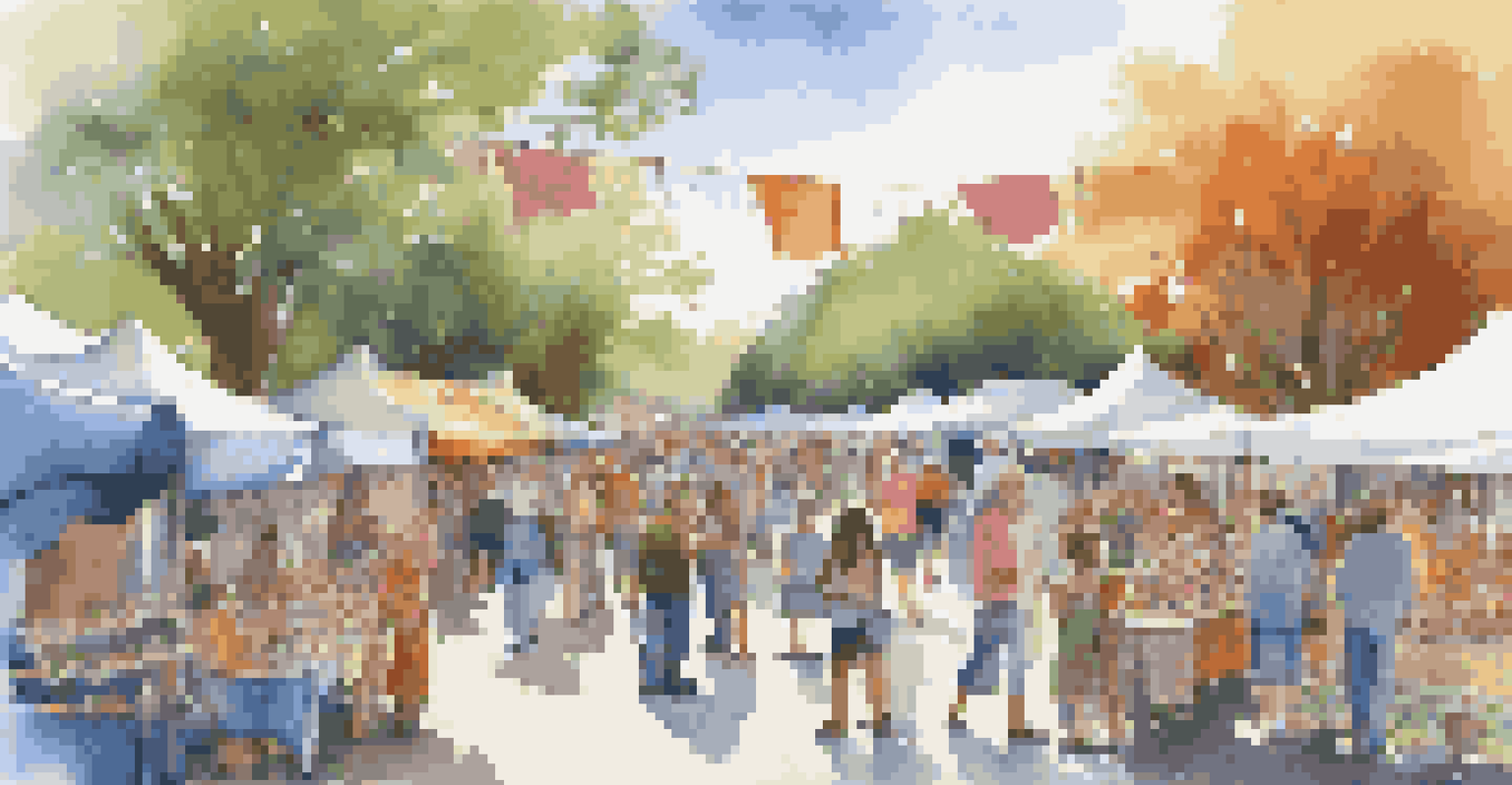 An outdoor art festival with local artists and community members enjoying various art activities on a sunny day.