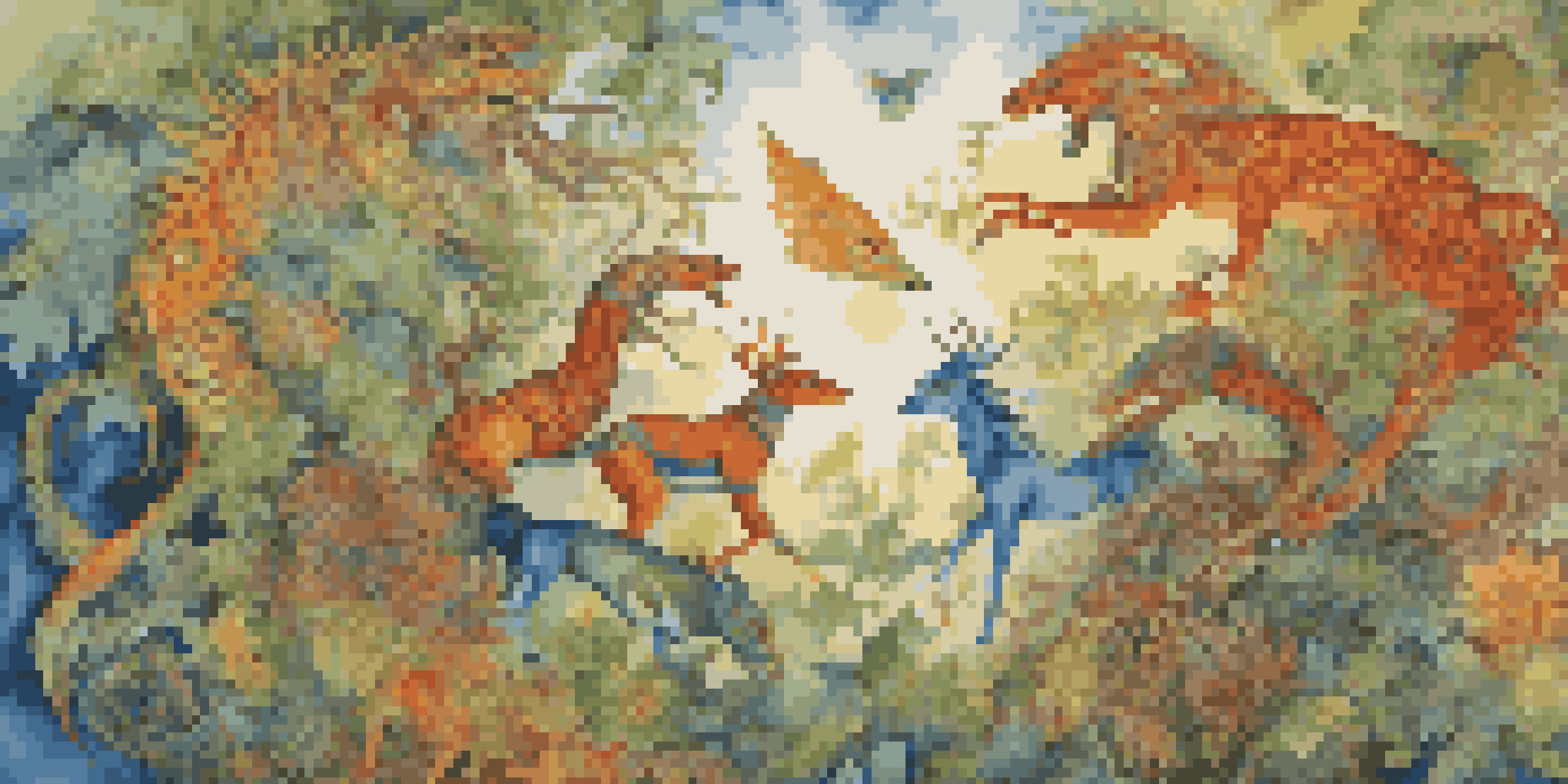 A colorful artwork inspired by Indigenous North American culture, illustrating mythical creatures and nature with intricate patterns and bright colors.