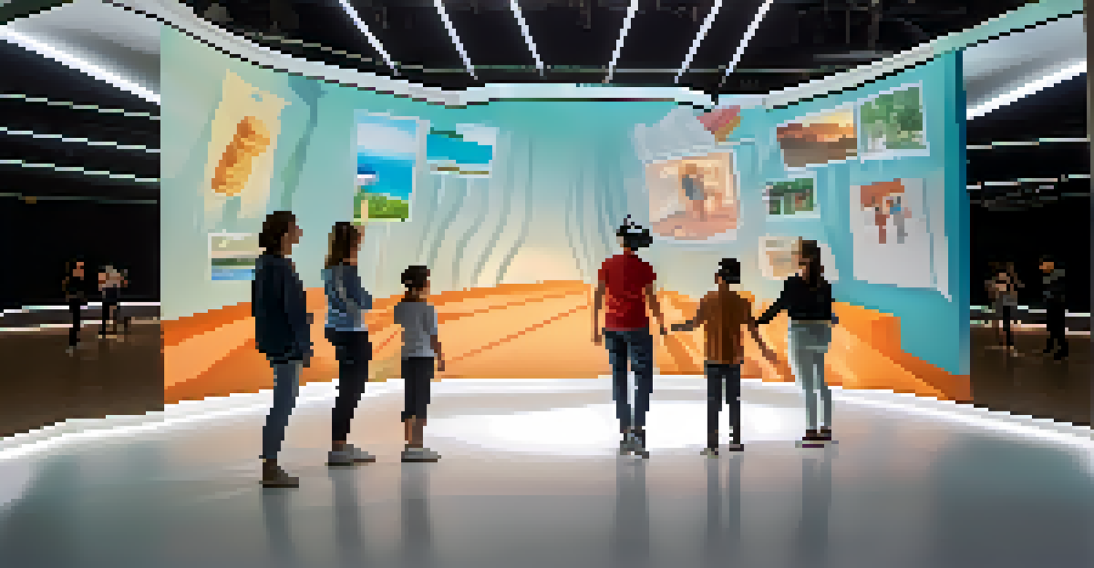 A virtual reality scene depicting a family's journey through challenges with interactive elements and dynamic lighting.