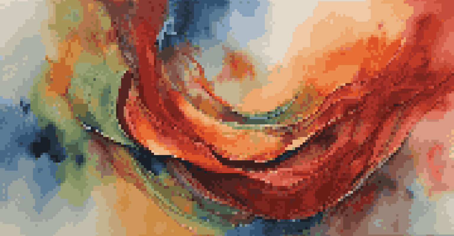 An abstract artwork with swirling colors that evoke the concept of flavor, combining warm and cool tones.