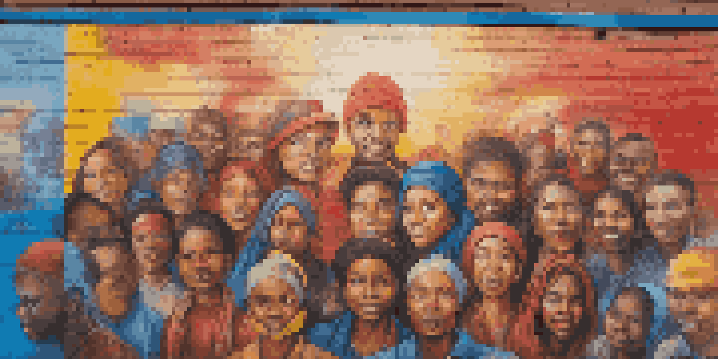 A colorful street art mural showing diverse individuals united, conveying hope and determination.