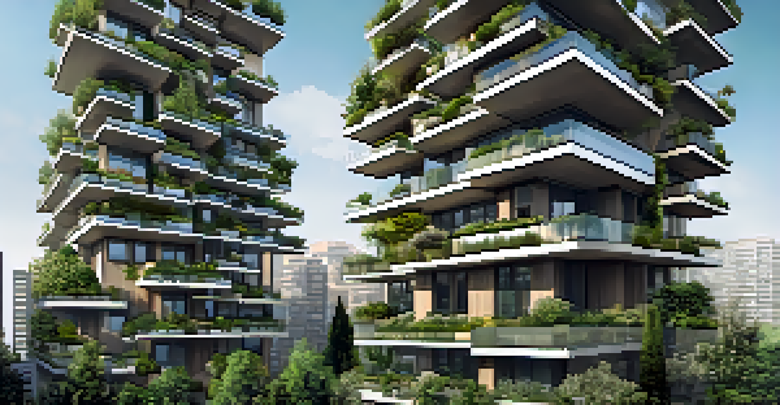 The Bosco Verticale in Milan, showcasing two green-covered residential towers against a blue sky, highlighting the integration of nature in urban architecture.