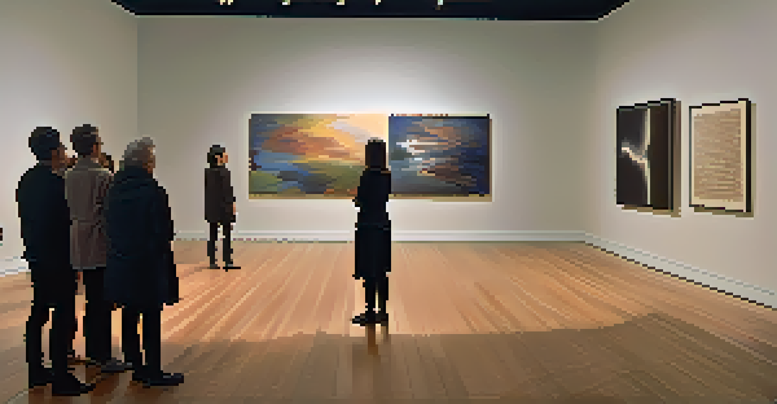 A solo performance artist illuminated on a small platform in a quiet gallery, with an audience observing thoughtfully.