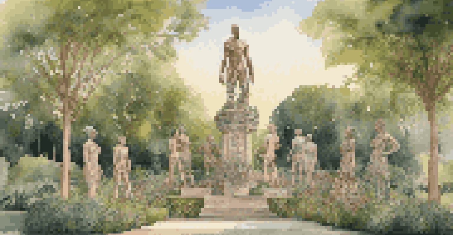 A large, intricate sculpture representing resilience and acceptance, set in a green space during golden hour.