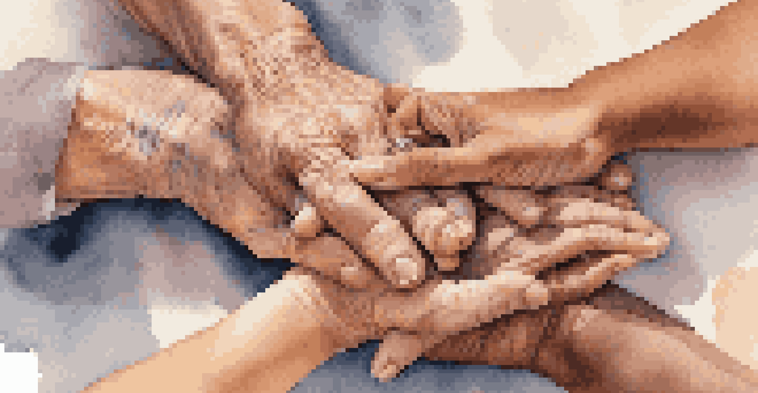 Close-up of hands from different generations holding a shared artwork, symbolizing love and connection across ages.