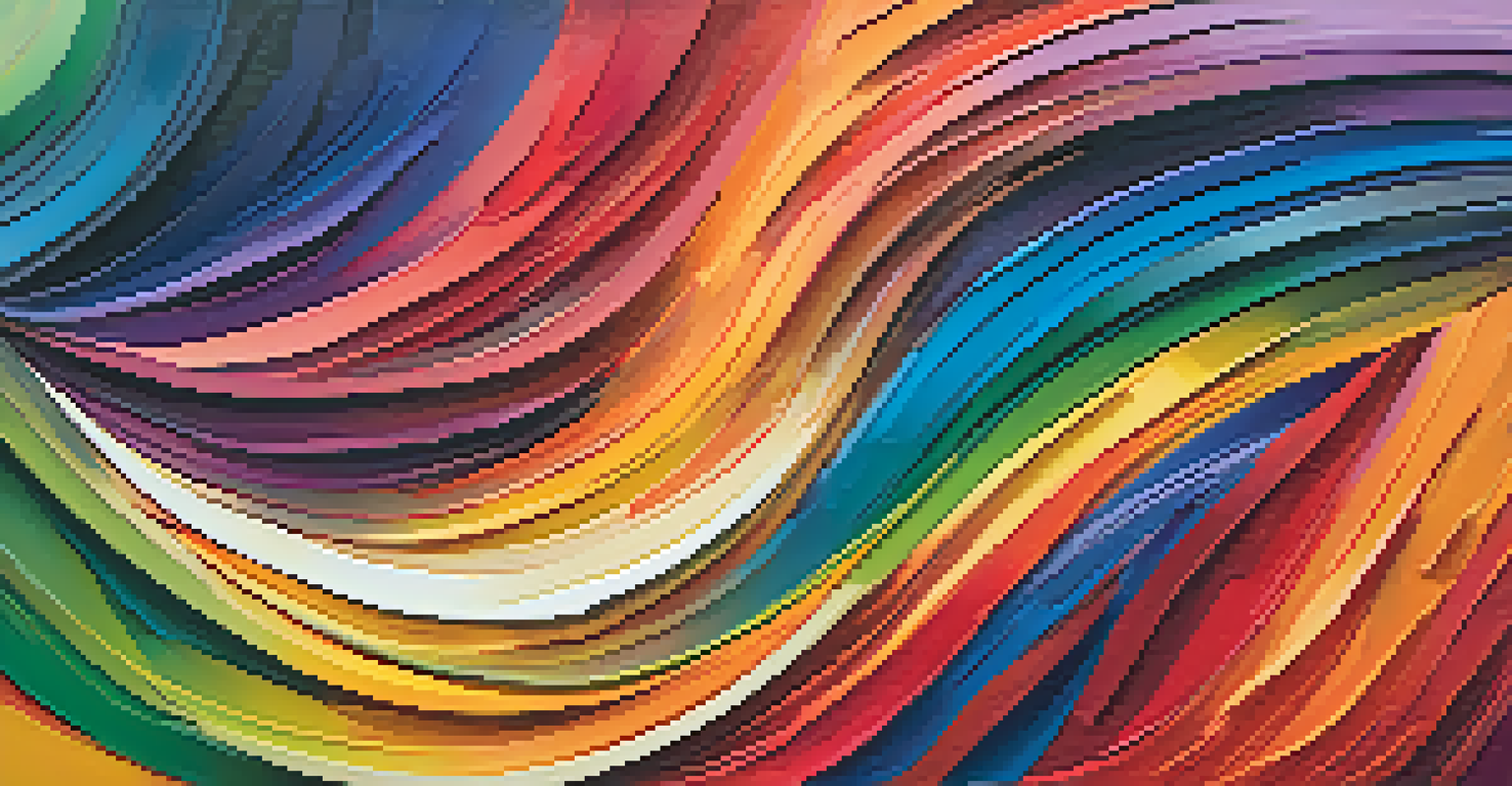 An abstract painting showing warm and cool colors swirling together, representing the emotional impact of color psychology.