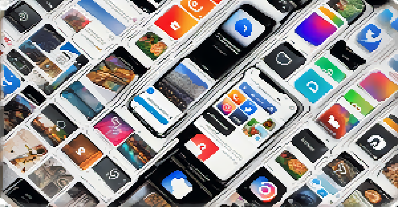 A smartphone screen showing a social media feed of vibrant artwork and hashtags related to identity politics in art.