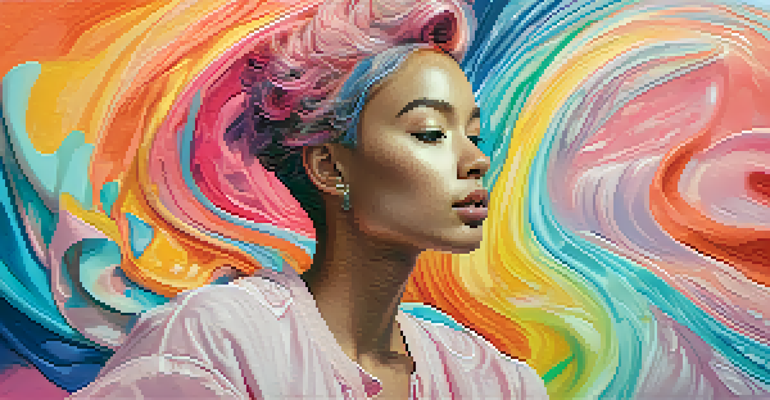 A colorful digital artwork representing the fluidity of gender identity with abstract shapes and swirling colors.