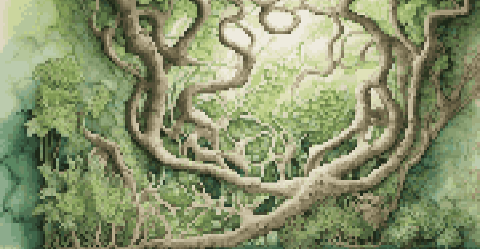 A detailed close-up of a sculpture made from mushroom mycelium, highlighting its organic patterns and textures against a background of greenery.