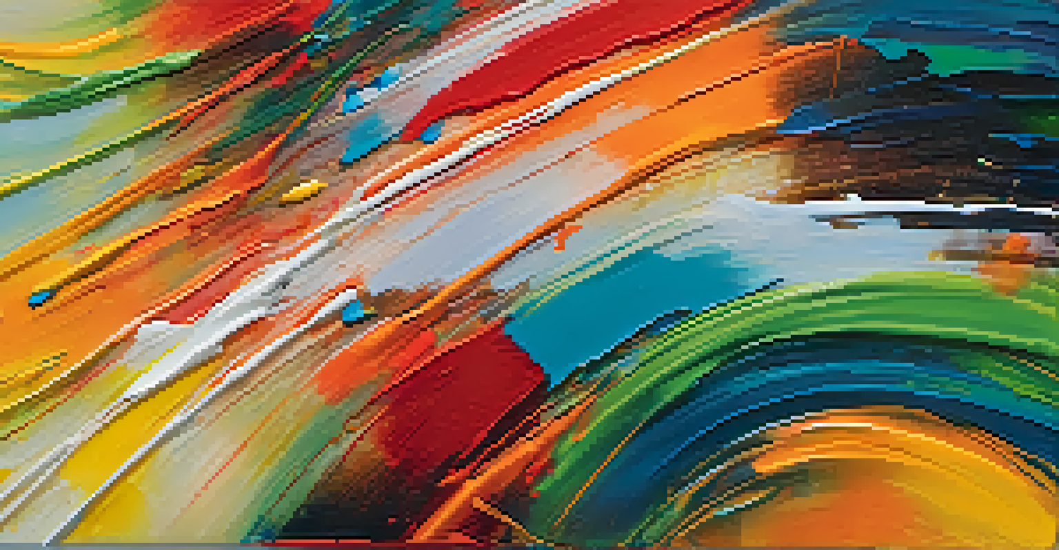 A close-up of a vibrant abstract painting with bold colors and thick textures.