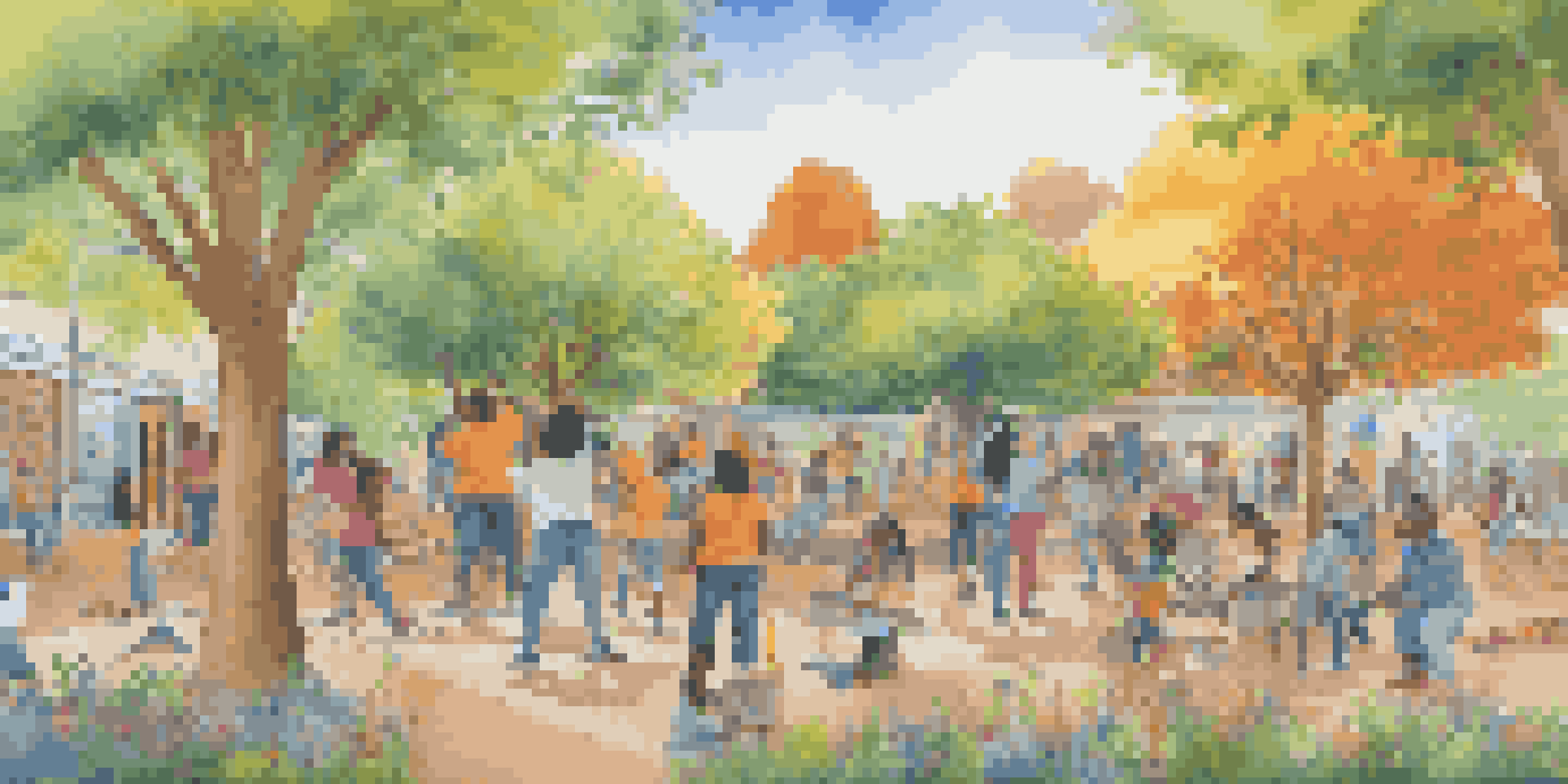 A group of young artists working together on a colorful community mural in a sunny park, expressing resilience and hope.