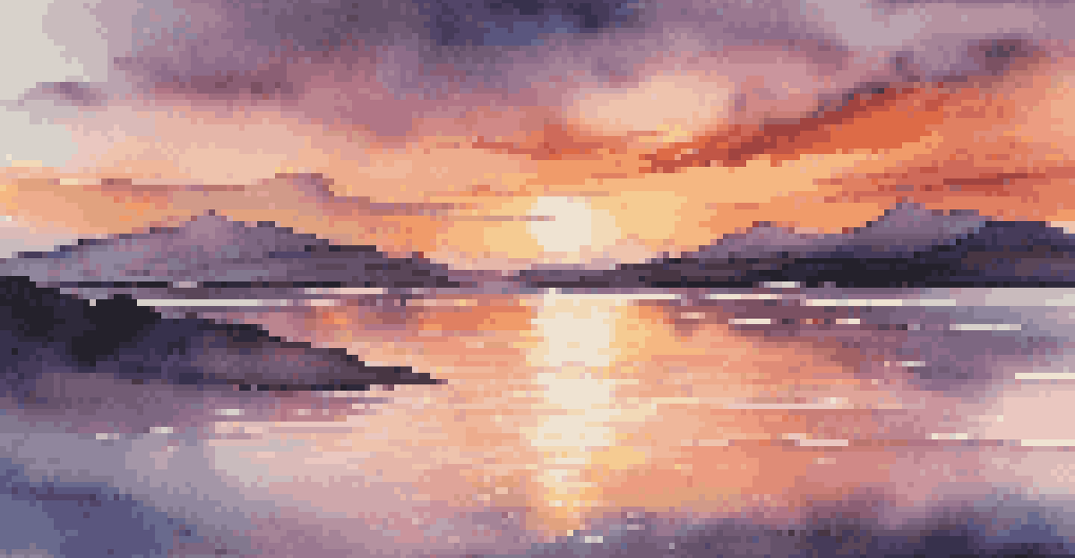 A colorful sunset over the ocean with vibrant clouds and a glowing sun reflecting on the water.