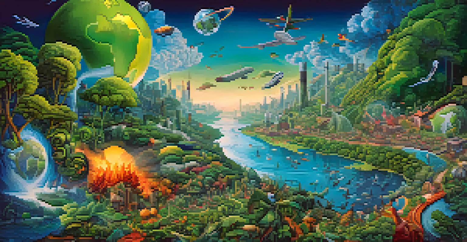 A visual representation of Earth surrounded by nature and pollution, emphasizing the need for climate action.