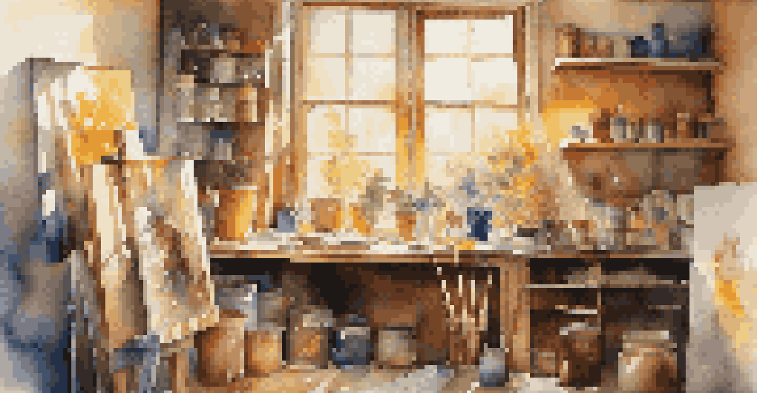 An artist's studio with colorful canvases and art supplies, illuminated by sunlight and filled with the scent of fresh paint, creating a creative atmosphere.