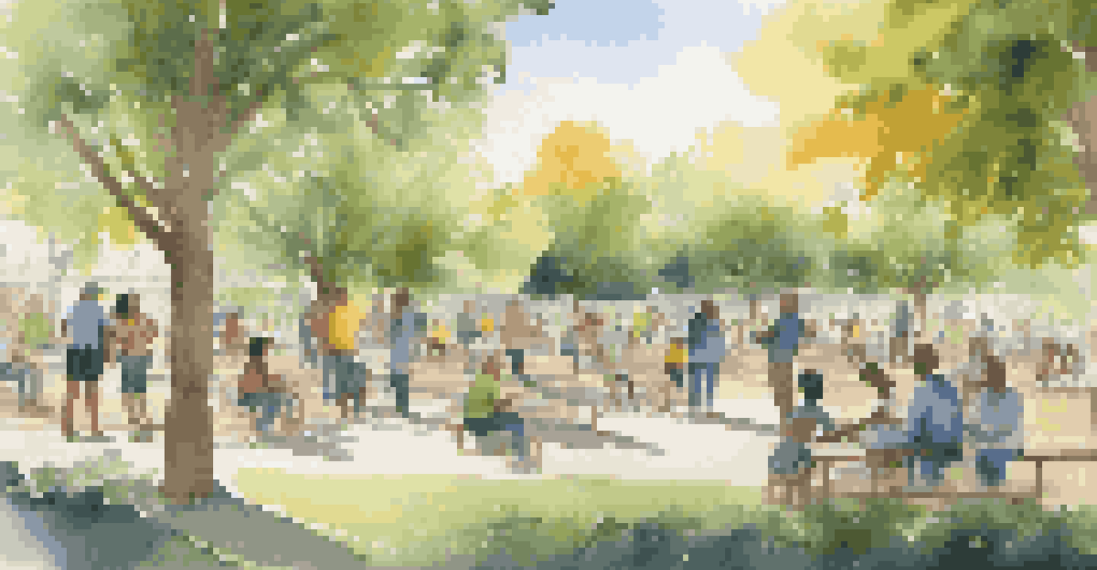 A community art project in a park, with diverse individuals working together on a large mural.