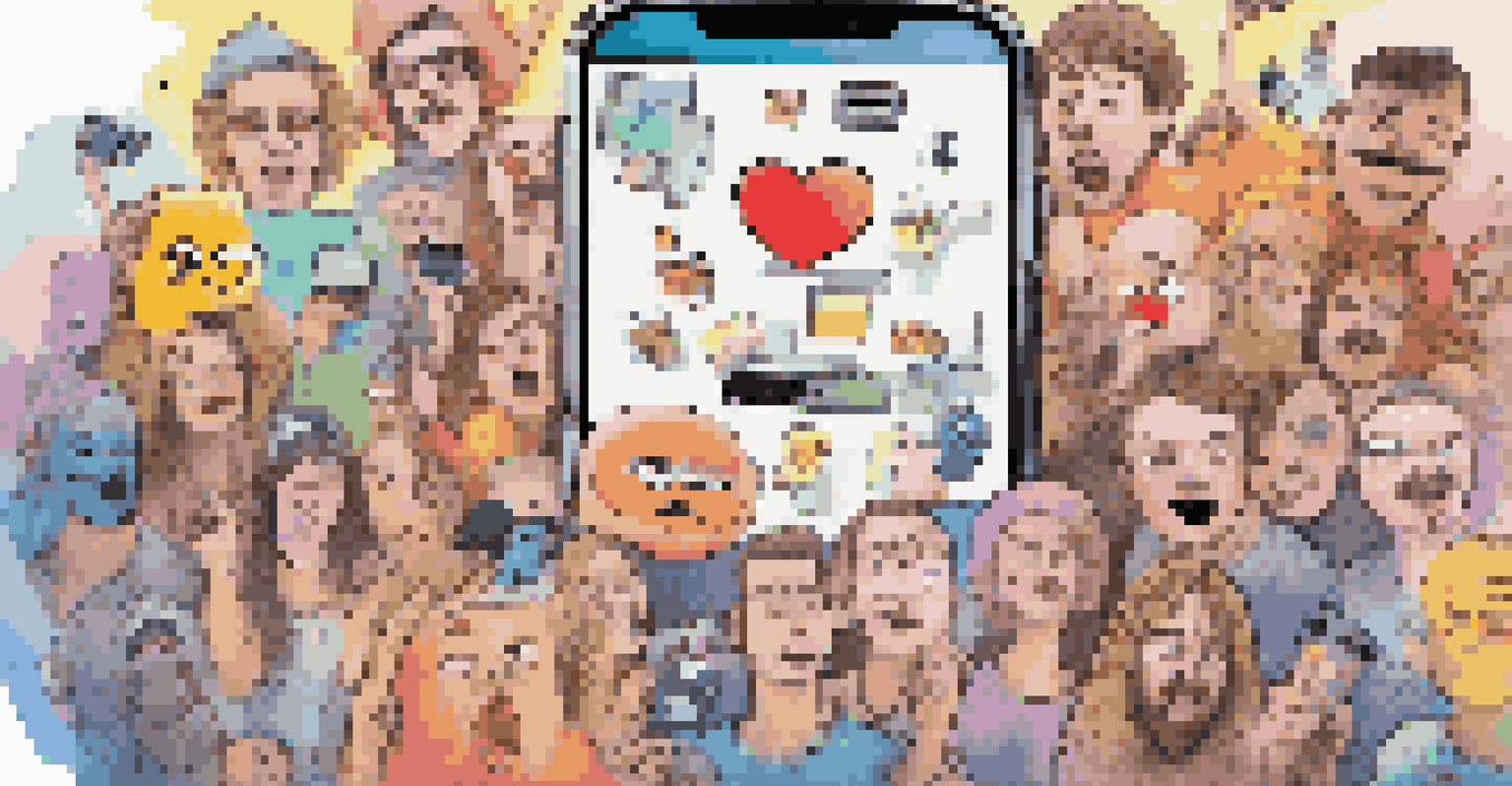 A digital artwork of a smartphone displaying a humorous meme about a social issue, surrounded by colorful doodles.
