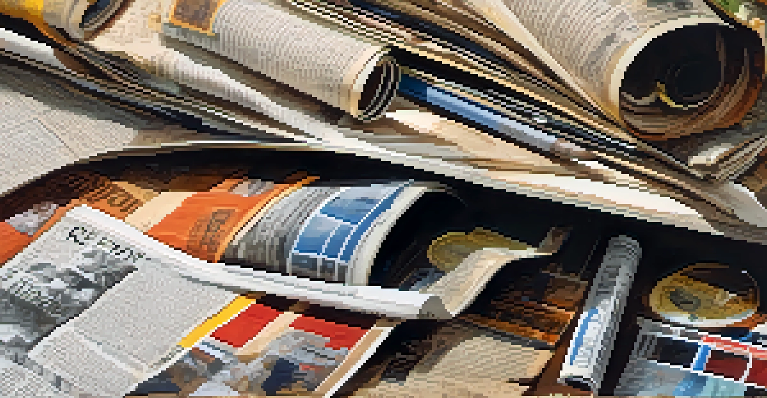 A detailed close-up of a mixed media artwork with collage elements, showcasing various textures and warm colors.