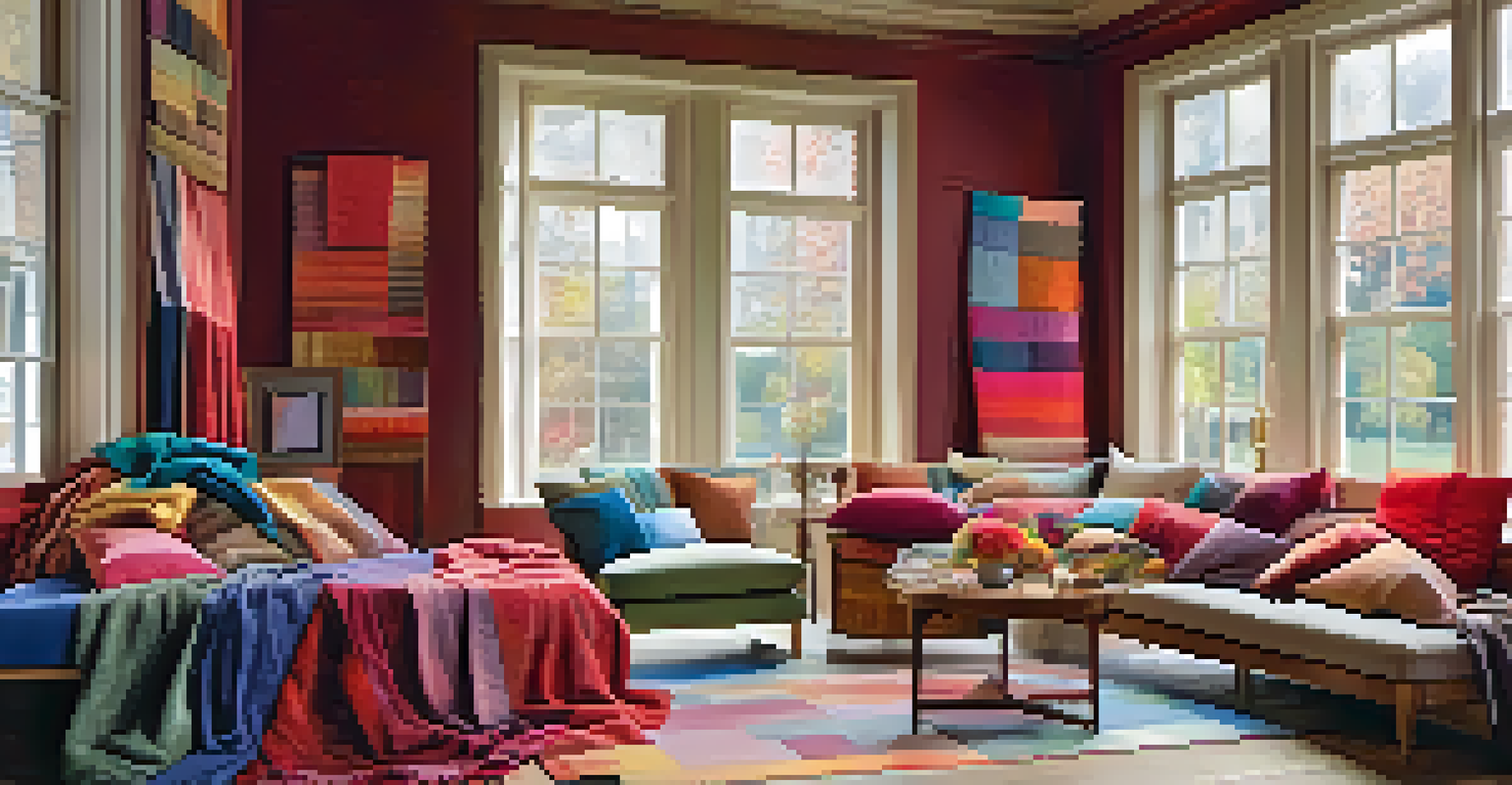 An array of colorful fabrics in a bright studio, showcasing various textures and patterns.